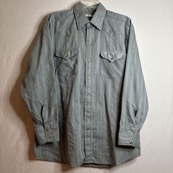 Ranch and Town by Panhandle Slim Western Shirt Stripe Pearl Snap Size 16 1/2 34 - Picture 1 of 12